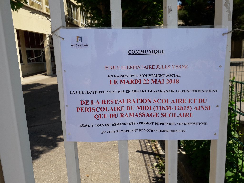 Info grève école jules Verne mardi 22 mai 2018